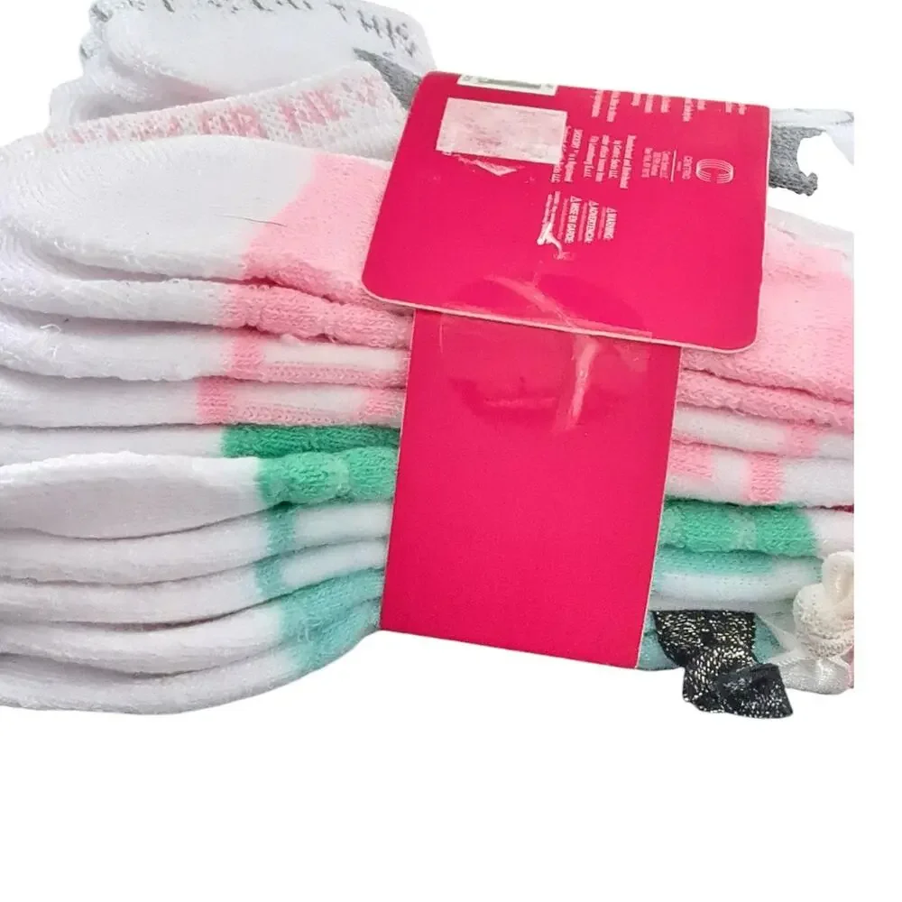 NWT Fila 10 Pairs Comfort Knit Soft Socks Bonus 3 Hair Ties Girls 7 to 10 Shoe